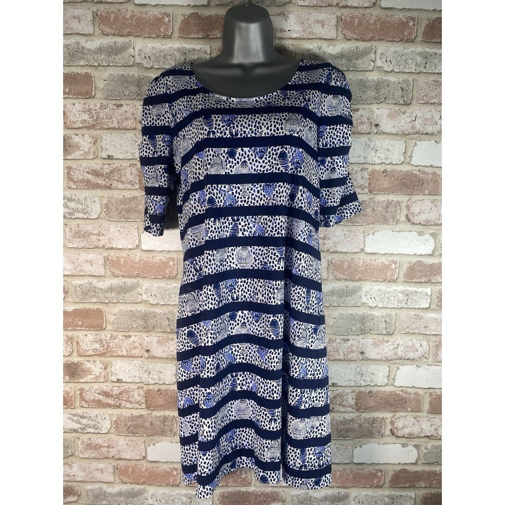 Lilly Pulitzer Lajolla Dress In High Tide Navy Heart And Sole Stripe Size S